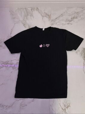Black Short-Sleeve Tee with Pink Icon Detail